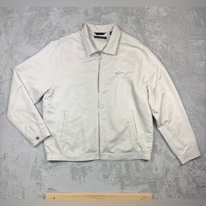 MENS GREG NORMAN GOLF JACKET WITH EMBLEM BEIGE KHKAI FULL ZIP sz Large